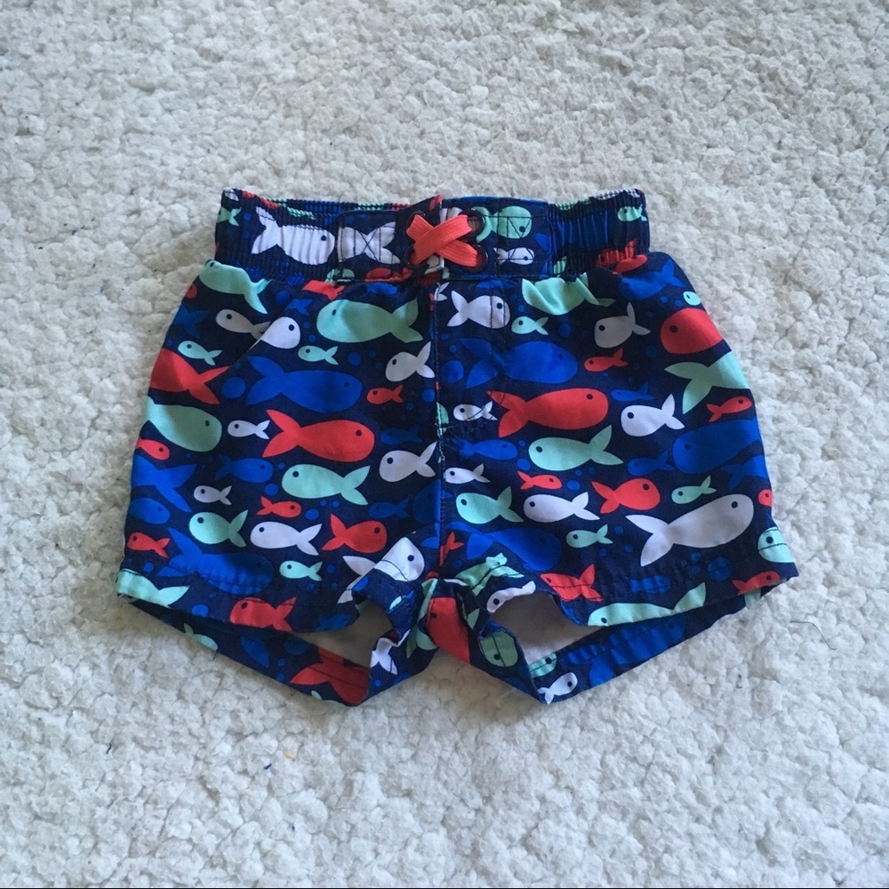 Circo Boys Beach Swim Trunks Blue Red Teal Fish 9m